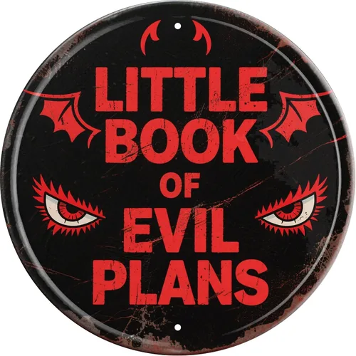 Cartel de metal Little Book Of Plans de 8 x 8 pulgadas, placa vintage humorística para escritorio de oficina, estantería, regalo divertido