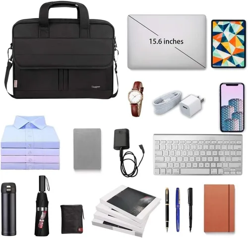 Miniatura 8 de Bolsa para laptop, 15.6 pulgadas, impermeable, maletín para viajes, se expande 15 pulgadas, con tira para el hombro, maletín para Negro