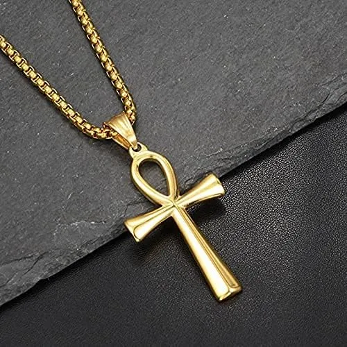 Miniatura 2 de Collar con colgante de cruz de Ankh copta egipcia antigua de acero inoxidable para niños, mujeres y hombres, en cadena Rolo de 24 pulgadas