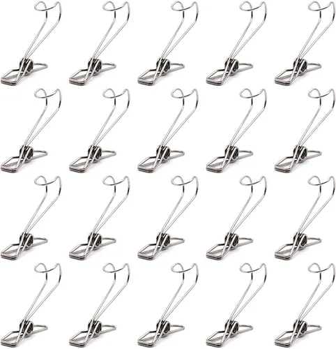 20 clips de acero inoxidable de cola larga con ganchos, alfileres para ropa, clip de papel para carpeta de alambre de metal, clips universales para