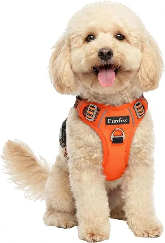 Miniatura 32 de Funfox Arnés para perro sin tirones, arnés de chaleco ajustable para mascotas, material súper suave con mango vertical, fácil control, paseo