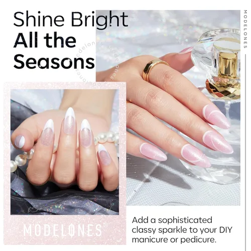 Miniatura 4 de Modelones Esmalte de uñas en gel con purpurina, acabado brillante ultra fino blanco con aurora, purpurina transparente, acabado brillante con A1