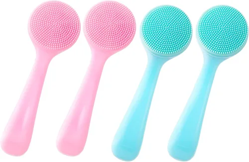 HINZIC Paquete de 4 cepillos de limpieza facial manual de silicona, agradable a la piel, impermeable, limpiador exfoliante para puntos negros,