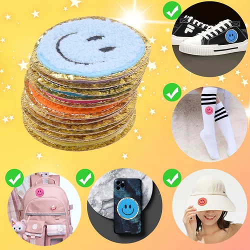 Miniatura 7 de Kare & Kind Parches para planchar Smiley – Parches bordados de chenilla – Coser o planchar en piezas para ropa, camisas, uniformes, vestidos