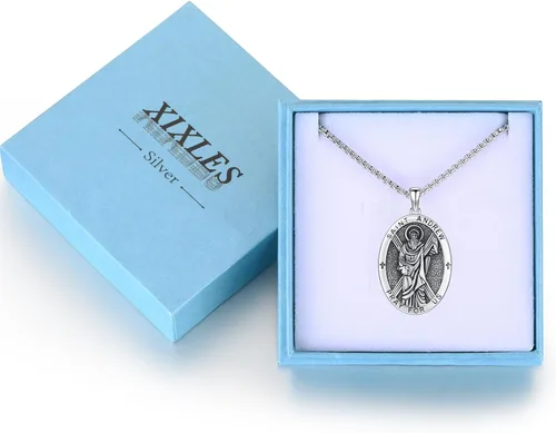 Miniatura 85 de Collar con colgante de plata de ley 925 con medalla de San Patrón, joyería religiosa para hombres y mujeres, con cadena de acero inoxidable 316L