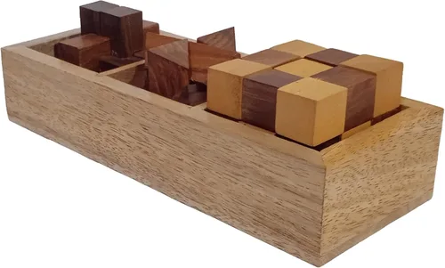 Miniatura 2 de Purpledip Juego de rompecabezas de madera: 3 desafíos mentales cerebrales con caja de almacenamiento (12629)
