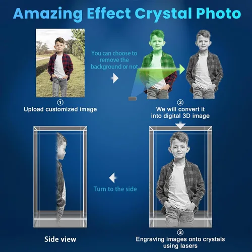 Miniatura 4 de Foto de cristal 3D personalizada, regalos personalizados para mujeres, esposa, hombres, mamá, papá, para ella, para él Foto grabada con láser