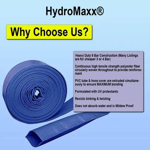 Miniatura 2 de 2" de diámetro x 50 pies HydroMaxx® Manguera de descarga y retrolavado plana de alta resistencia para piscinas, para bombas y aplicaciones
