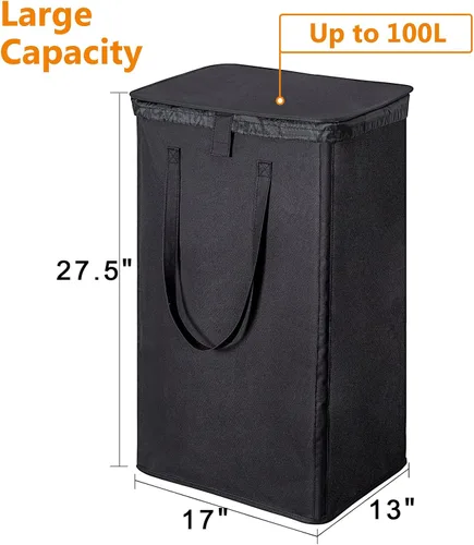 Miniatura 4 de WOWLIVE Cesta de lavandería de 100 litros con tapa, cesta plegable grande con 2 bolsas y asas extraíbles, cesta de ropa sucia plegable alta