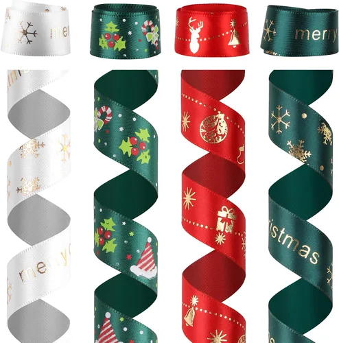 Miniatura 3 de 4 rollos de cinta de Navidad de 95 yardas, cintas de envoltura de regalos de Navidad de 3/4 pulgadas, envoltura de regalo de árbol de Navidad