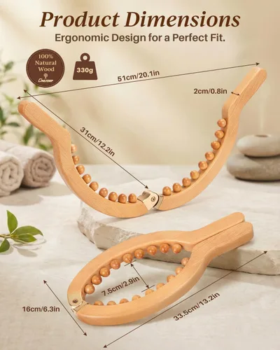 Miniatura 6 de ONUEMP Herramienta de masaje de celulitis de madera para piernas, kit de maderoterapia de terapia de madera Colombiana para drenaje linfático