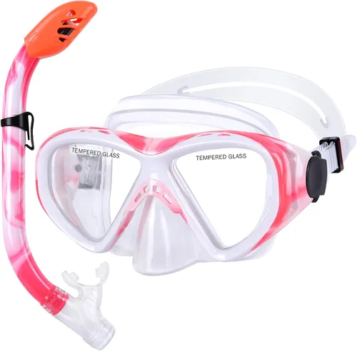 Miniatura 15 de Juego de esnórquel para niños, máscara de buceo antivaho para niños, gafas de natación, equipo de esnórquel con parte superior seca, paquetes