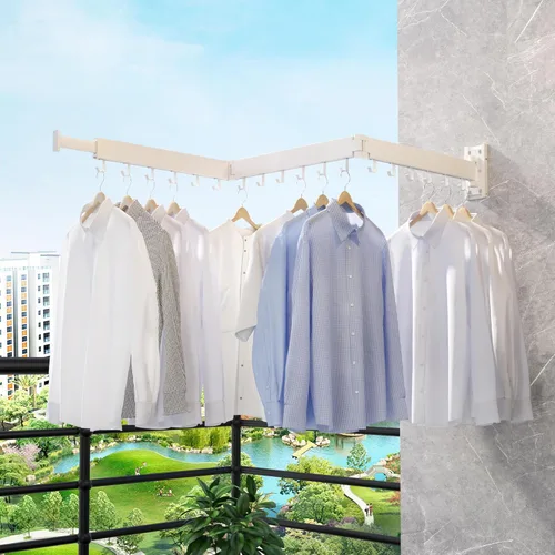 Miniatura 3 de ZdwCyl Estante de secado de ropa, ahorro de espacio de lavandería montado en la pared, retráctil, plegable (tres pliegues), ropa de color blanco