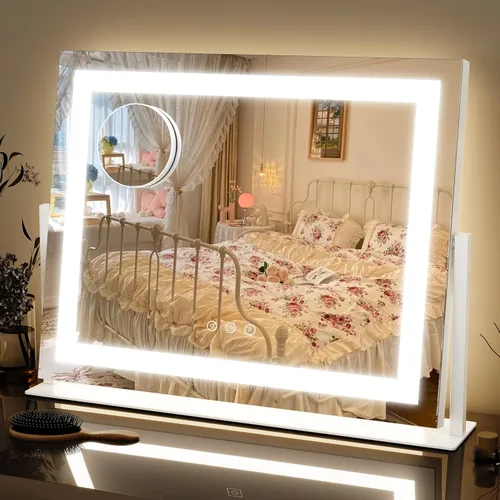 Miniatura 10 de FENNIO - Espejo de tocador con luces, espejo de maquillaje iluminado LED, pantalla táctil con 3 modos de iluminación, regulable, para mesa
