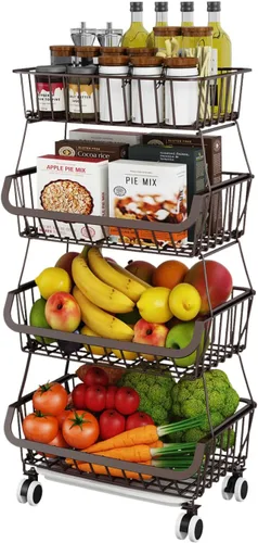 Miniatura 11 de Carrito de despensa rodante de 3 niveles con ruedas, organizador de piso de almacenamiento de alambre apilable para estantes de cocina, despensa