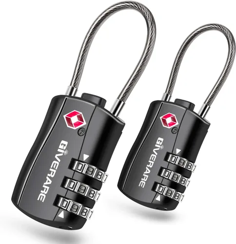 GIVERARE 2 cerraduras de equipaje aprobadas por la TSA, cerradura de cable de viaje combinada, candados de 3 dígitos reconfigurables con cuerpo de 2