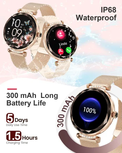 Miniatura 8 de Reloj inteligente para mujer, pantalla táctil AMOLED HD de 1.19 pulgadas, rastreador de fitness, hacer/responder llamadas, monitor SpO2