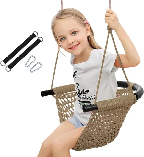 Columpio tejido a mano para niños con cuerdas ajustables, juego de columpio seguro para niños, para interiores, exteriores, parque infantil, árbol,