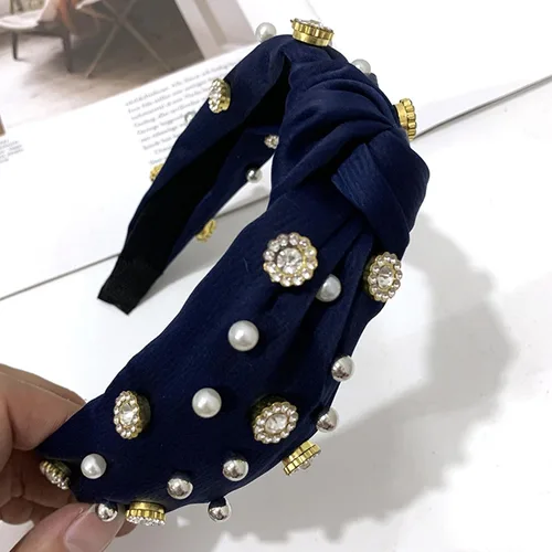 Diademas anudadas de cristal con diamantes de imitación para accesorios para el cabello, mujeres, niñas, adolescentes y bebés (azul marino)