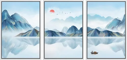 Miniatura 26 de NWT Lienzo enmarcado para pared, juego de arte en acuarela pastel, bosque de montaña oscura, naturaleza silvestre, ilustraciones de arte moderno