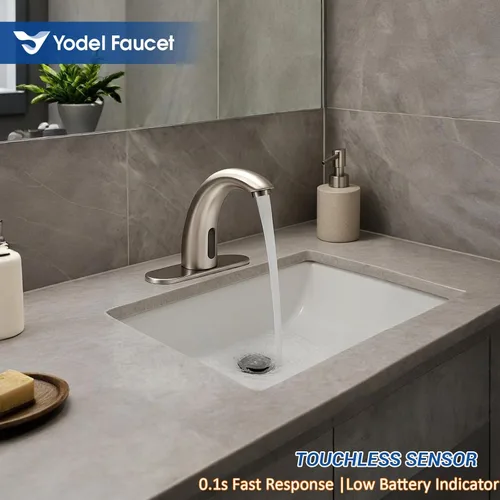 Miniatura 2 de Grifo de lavabo de baño sin contacto – Sensor de movimiento automático – Funciona con pilas para lavabo comercial, níquel cepillado