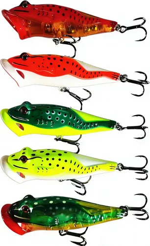 Miniatura 6 de Señuelos de pesca Popper cebo de pesca Topwater cebos duros ojos 3D Swimbait Crankbait con gancho de agudos para lubina, trucha, agua dulce y salada