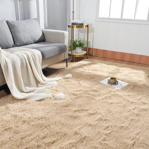 Miniatura 6 de Przemy - Alfombra mullida para dormitorio y sala de estar, alfombra de 4 x 6 pies, beige, alfombra de pelo largo suave y esponjosa, alfombra