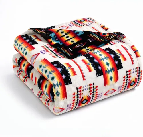 Miniatura 16 de Manta de forro polar Sacred Thread estilo azteca, reversible, manta nativa americana, manta para arreglar estilo occidental, nativa americana