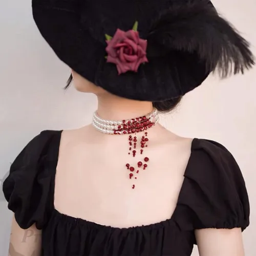 Miniatura 5 de Dripping Blood Choker Imitation Pearls Halloween Party Necklace Vampire Party Costume