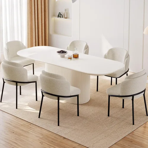 Miniatura 26 de Mesa de comedor ovalada de 63 pulgadas para 2-6 personas, mesa de cocina negra moderna, mesa de comedor rectangular de lujo, mesa de comedor