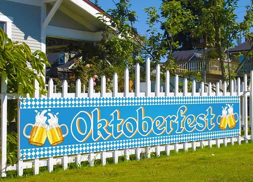 Nepnuser Cartel de valla de Oktoberfest para decoración de fiesta temática de octubre alemán, bandera bávara azul, pancartas colgantes para