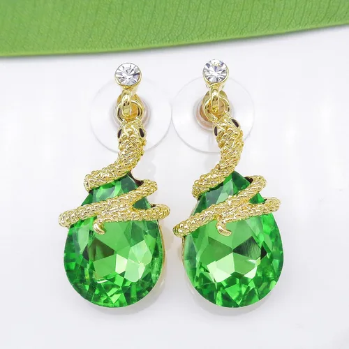 Miniatura 30 de Navachi Pendientes colgantes de gota de serpiente con forma de pera multicolor de cristal chapado en oro de 18 quilates