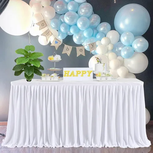Miniatura 7 de Falda de mesa plisada para escritorio rectangular, baby shower, boda, cumpleaños, revelación de género, fiesta, postre y decoración de pasteles Negro
