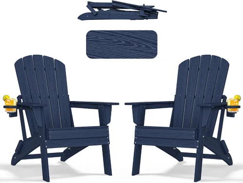 Miniatura 30 de nevilywood Silla Adirondack plegable – Respaldo ergonómico extendido, portavasos – Fácil montaje – Plástico HDPE duradero, resistente a