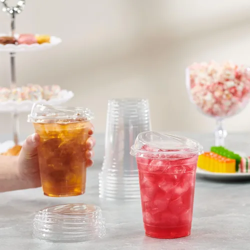 Miniatura 6 de GUSTO Vasos de plástico transparente con tapas [16 onzas – 100 unidades] – Vasos desechables para café helado con tapas sin popote para batidos, 16