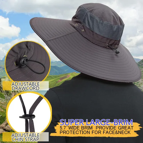 Miniatura 3 de Sombrero de ala súper ancha, protección UPF 50+, sombrero de pescador impermeable para pesca, senderismo, campamento, nailon transpirable y malla