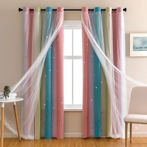 Miniatura 45 de XiDi Cortinas opacas con estrellas para habitaciones de niños, cortinas verdes para ventana de dormitorio de niños, azul y gris, 52 pulgadas de Azul