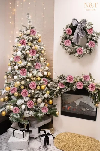 Miniatura 130 de N&T NIETING Flores artificiales, rosas artificiales de color rosa intenso, 50 piezas de flores falsas con tallo para ramos de boda DIY, centros