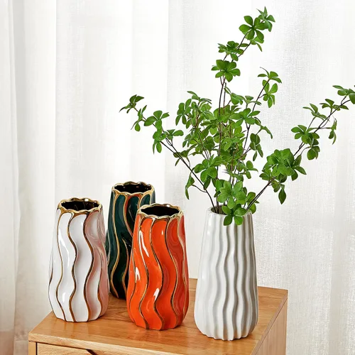 Miniatura 6 de Jarrón de cerámica blanca para decoración del hogar, jarrón decorativo para flores, jarrones de cerámica de rayas verticales para decoración