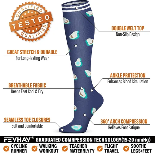 Miniatura 4 de FEYHAY Calcetines de compresión de cobre (5 pares) de 15-20 mmHg, la circulación es la mejor atlética y diaria para hombres y mujeres, correr