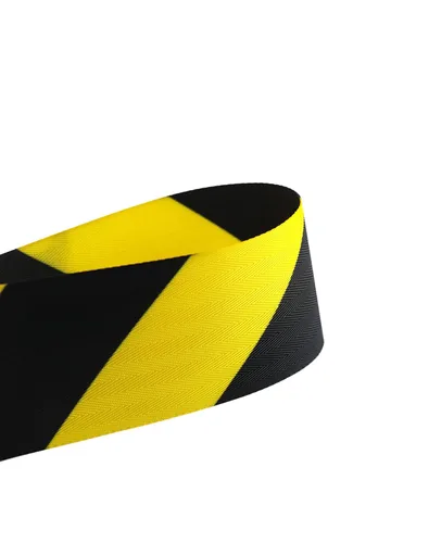 Miniatura 3 de QWORK Barrera de cinturón retráctil de montaje en pared fija, caja ABS de 16 pies, cinturón de seguridad negro y amarillo con tornillos