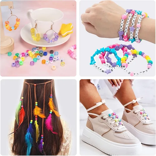 Miniatura 5 de QUEFE Kit de pulsera de 96 colores, 3000 piezas de cuentas pony, kit de pulsera de la amistad, cuentas de arcoíris Kandi con cuentas de letras