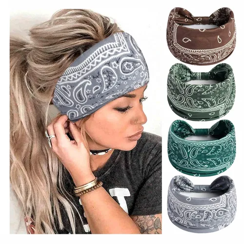 Miniatura 12 de Diademas bohemias para mujer, bandas anchas elásticas para el cabello, bandas para la cabeza anudadas, bandas para la cabeza turbante para yoga