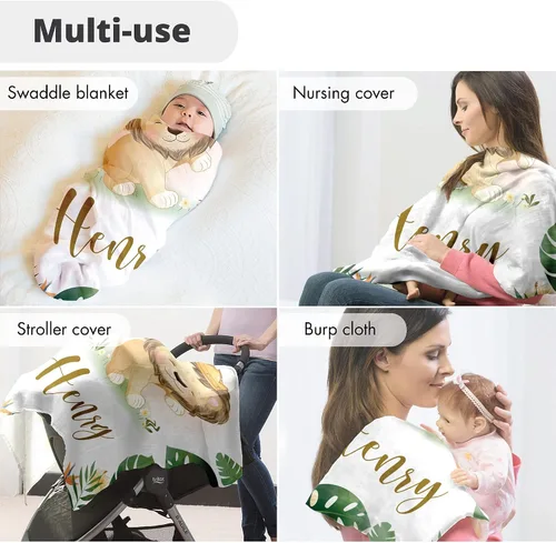 Miniatura 6 de Mantas de bebé personalizadas para niños, regalos personalizados para bebés con nombre, manta de forro polar suave y ligera (león bebé)