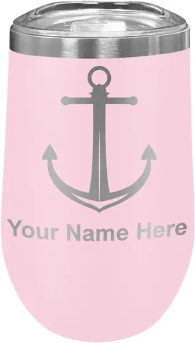Miniatura 17 de LaserGram Vaso de vino de acero inoxidable de doble pared, ancla de barco, grabado personalizado incluido (negro)
