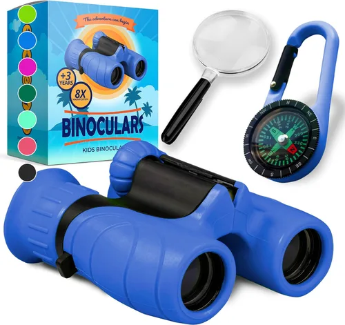 Binoculares para niños – Juguete perfecto para niños pequeños y niñas – Juego extenso que incluye lupa y brújula – Potente aumento 8 x 21 – niños de