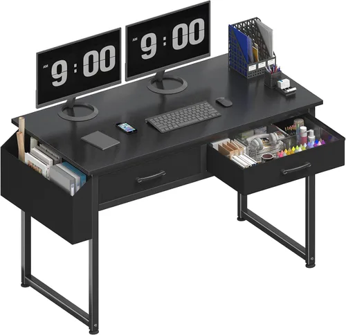 DLisiting - Escritorio para computadora con cajones de tela para oficina en casa, dormitorio, escritorio pequeño de 40 pulgadas para juegos con 2