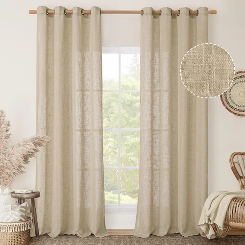 Miniatura 22 de LAMIT Cortinas de lino sintético para dormitorio, paneles filtrantes de luz, cortinas de lino con protección de privacidad con ojales para ventanas