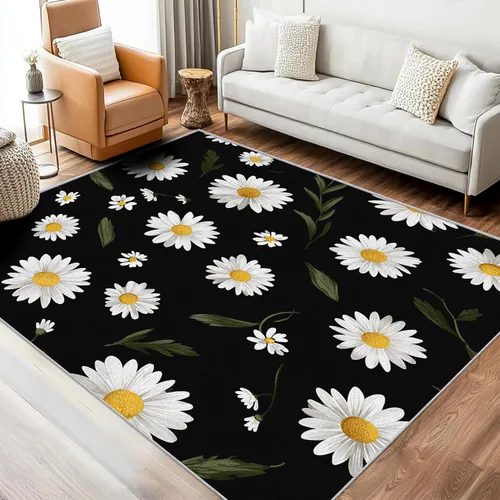 Miniatura 11 de Purple Flower Rugs for Living Room 7x8, Retro Floral Bedroom Carpet, Vintage 70s Bohemian Pattern Design Area Rug, Washable Non Slip Soft Area
