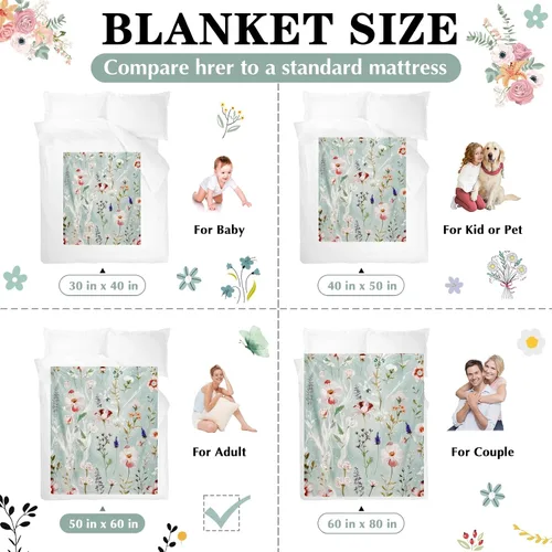 Miniatura 4 de yuboo Manta floral para sofá, 50 x 60 pulgadas, manta de verano de flores silvestres en acuarela verde, manta de franela de microfibra suave, manta